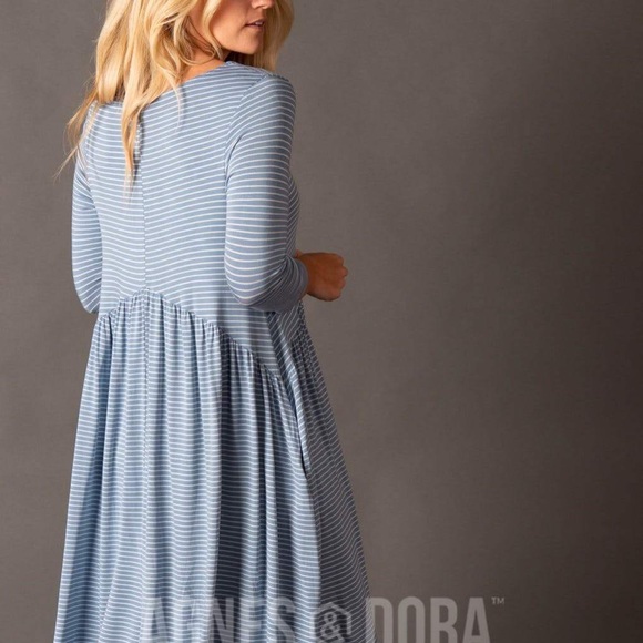 Agnes & Dora Blue Striped Soft Muse Midi Dress - Picture 2 of 4